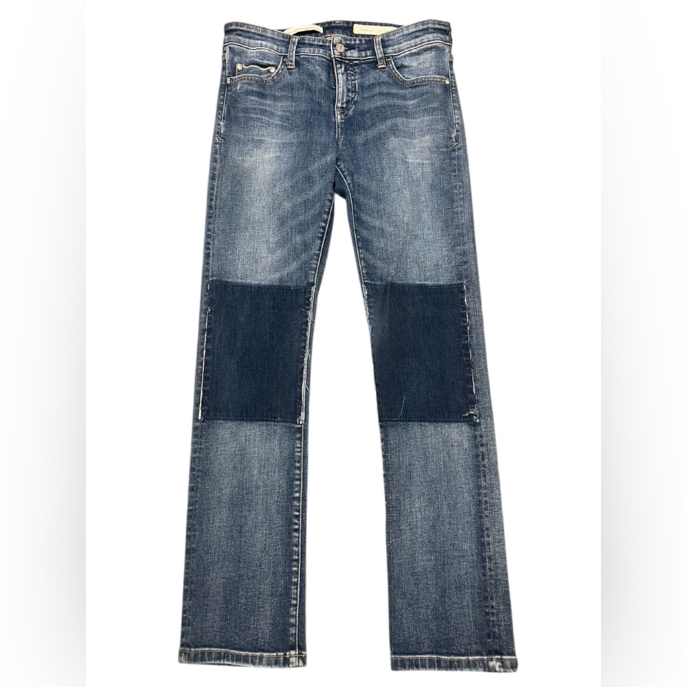 Straight Leg Women's Patch Knee Jeans - Blue
